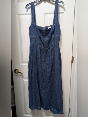 NWT Reformation Tagliatelle Denim Midi Dress Ellis Wash Dark Wash Size 10